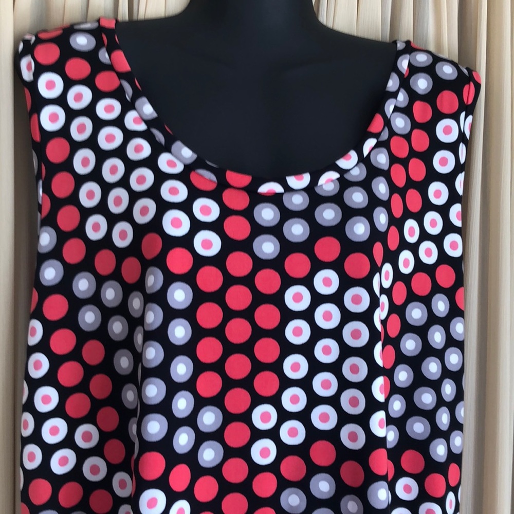 XL Sleeveless Blouse Coral Polka Dot